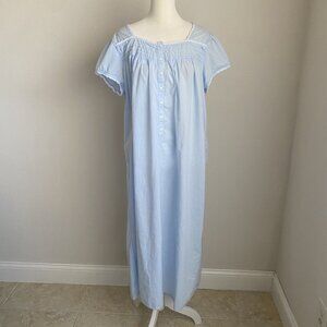 Alexander Del Rossa Womens XL Light Blue Long Nightgown Lace Victorian Button